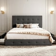 Sifurni Dark Grey Queen Platform Bed with 4 Storage Drawers and