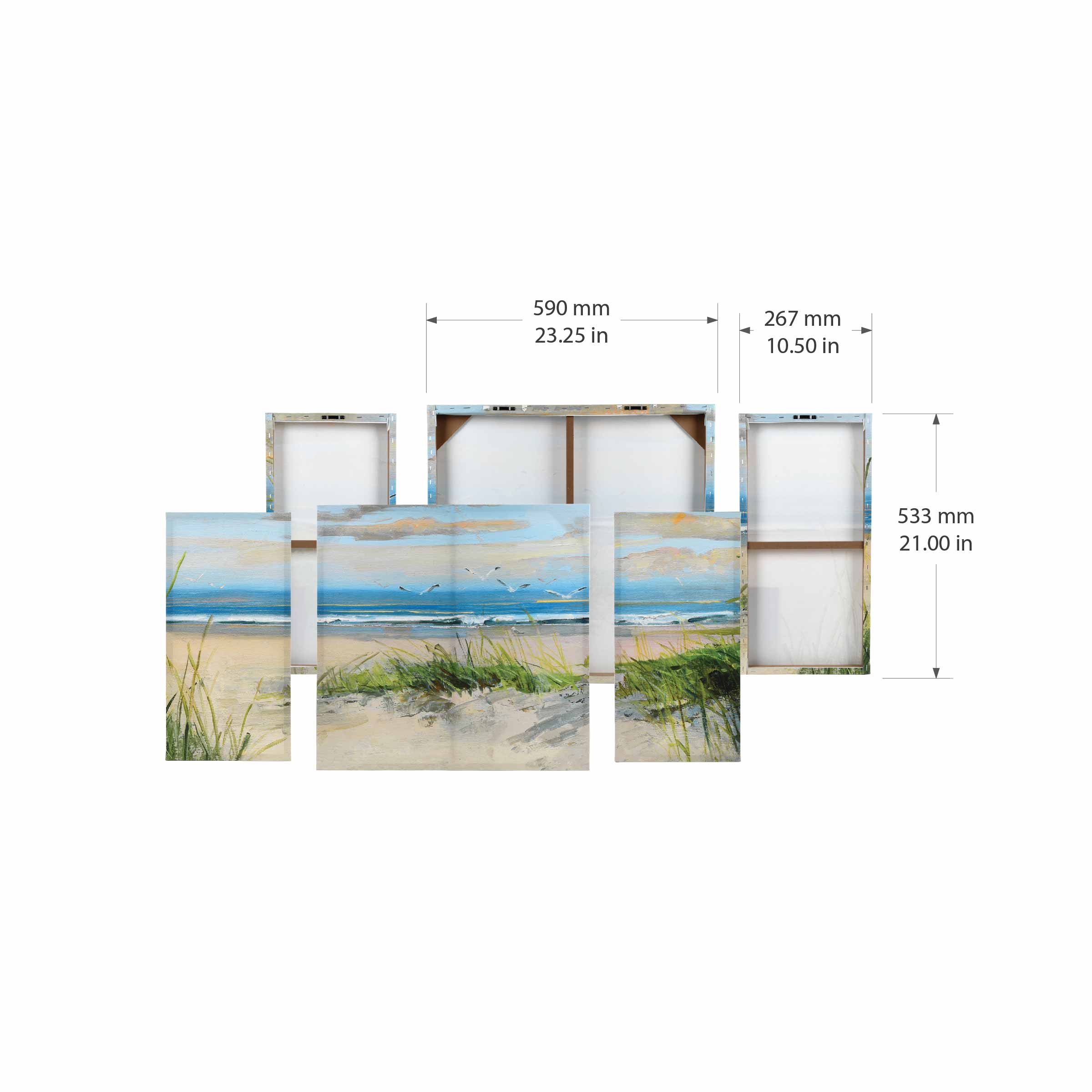 Prinz Coastal Dune Scene 44.5" x 22.5" Beach Painting Canvas Wall Art, Blue, Green (Set of 3)