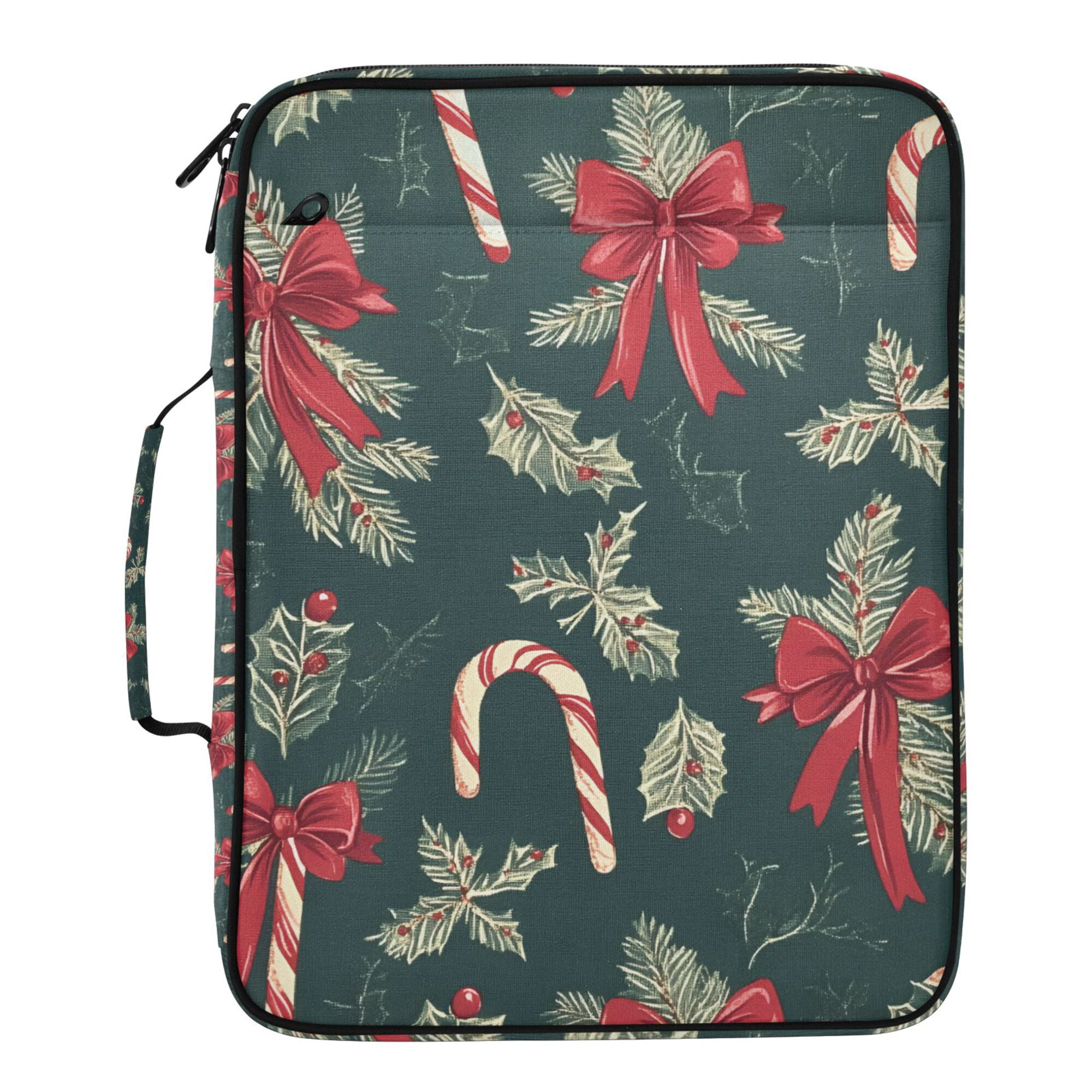 FORMRS Accordion File Folder A4 Size 7-Pocket Expanding Document Organizer Bag with 3 Ring Binder, Green Christmas Candy Canes