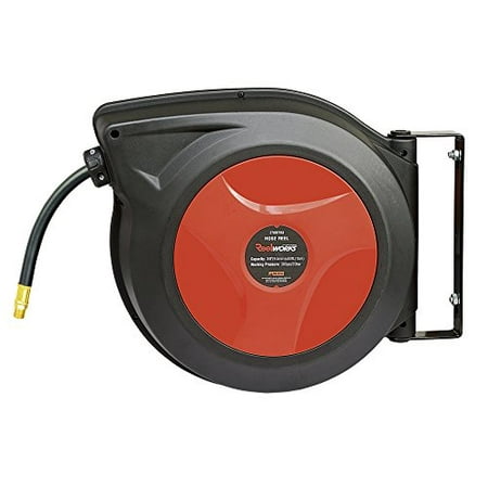 ReelWorks 27807153A Plastic Retractable Air Compressor/Water Hose Reel with 3/8