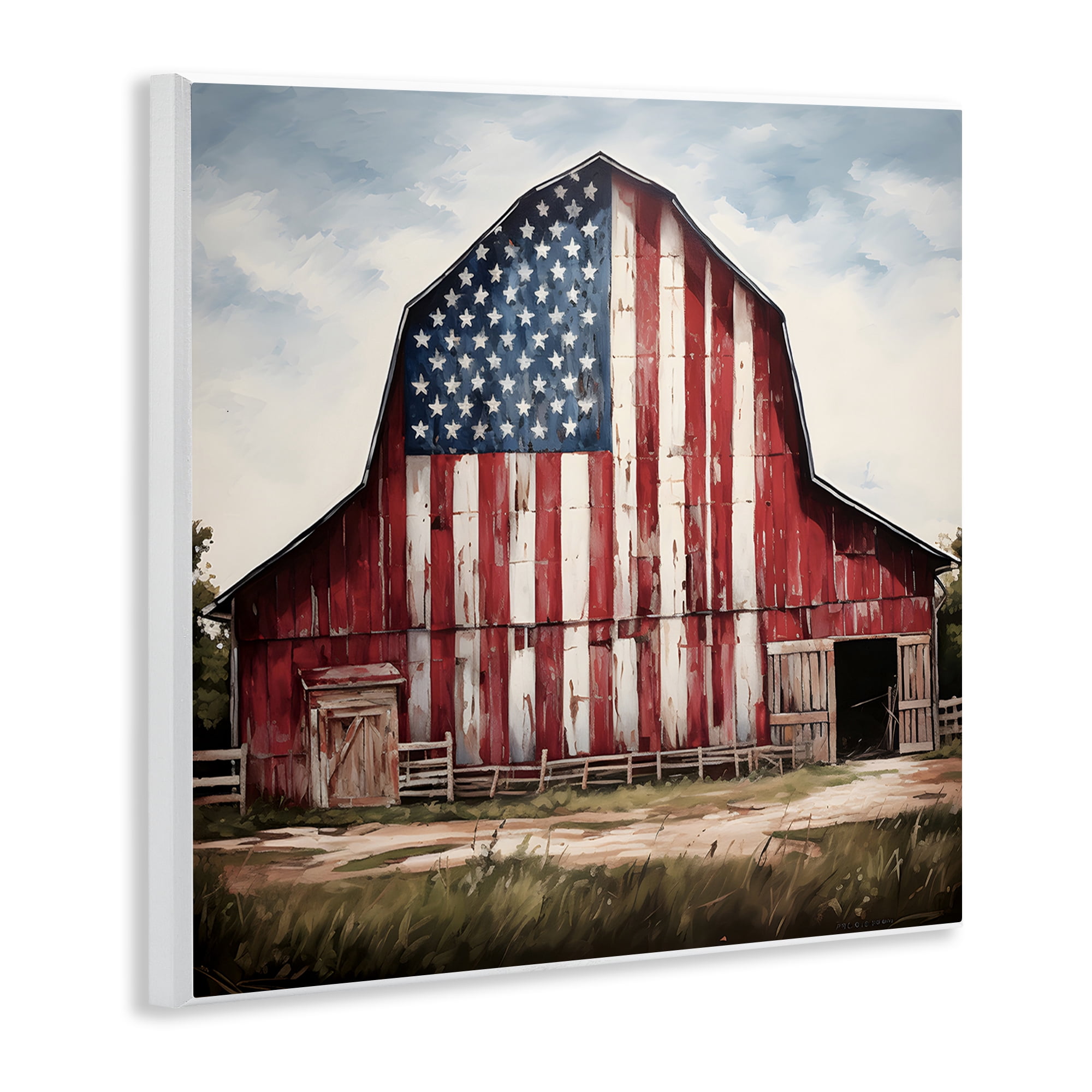 Stupell Industries Americana Barn View Landscape Painting Unframed Art Print Wall Art, 12 x 12