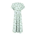 thumbnail image 5 of Women's Summer Floral Print V-Neck Waisted Short Sleeve Dress with Ruffled Hem - Casual A-Line Stretch Dress for Outdoor, Party, or Daily Wear,Light Green L, 5 of 5