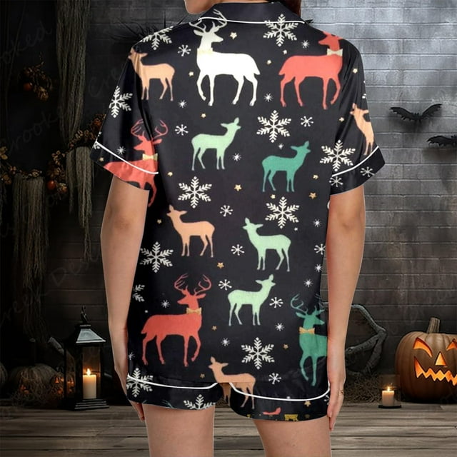 Kelon Ensembles de Pyjama pour Femmes Liquidation Pyjamas en Dentelle pour Femmes Pyjamas pour Femmes Motif Imprimé Pyjamas Mignons Bouton Haut à Manches Courtes Ensemble de Shorts