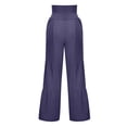 thumbnail image 5 of hopeusnice Women's Wrinkled Cotton Linen Activewear Casual Beach Pants Solid Color Wide Leg Pants Elastic High Waist Lounge Pants Fashion Summer Workout Vacation Navy L, 5 of 5