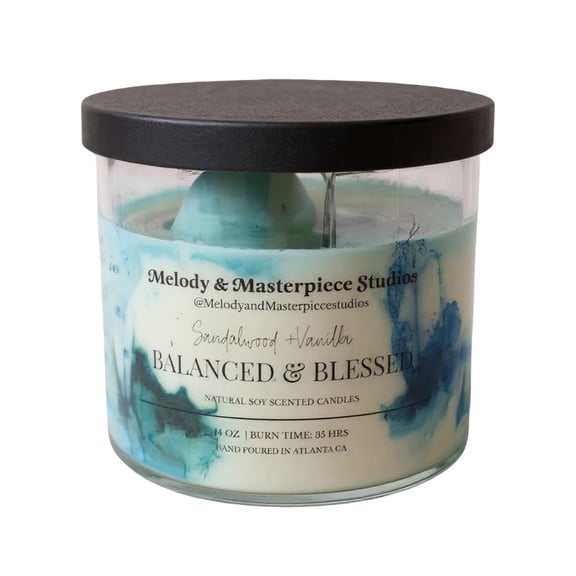 Natural Soy Wax Candle Jar with Lid (14.5oz) – Long-Lasting 35 Hours Burn Time – Ideal for Backyard, Patio, Decks & Indoor – (Balanced & Blessed)