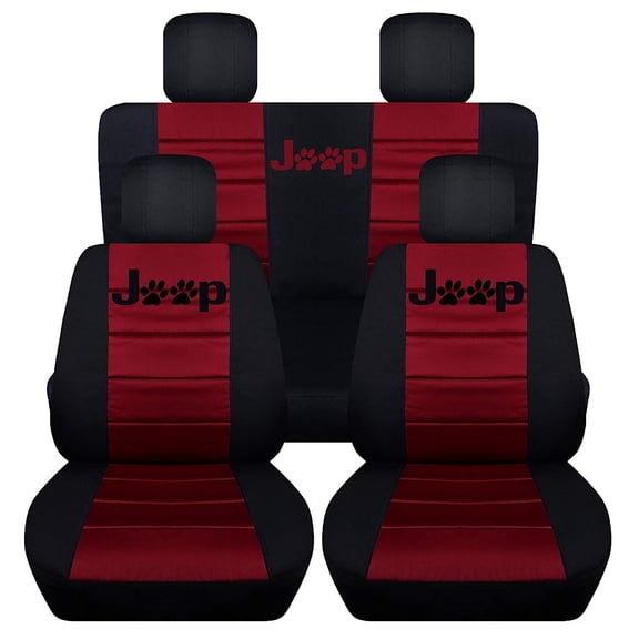 Fits 2011 to 2012 Jeep Wrangler 4 Door Paw Prints 22 Color Options (Side Airbags, Black Burgundy)