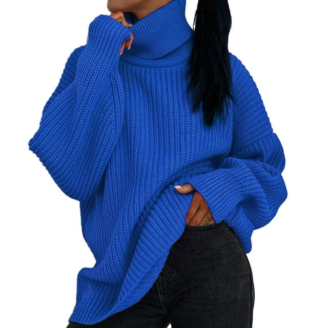 Chandail Col Roulé Épais Coupe Ample pour Femmes Hiver Automne Décontracté Couleur Unie Tricoté Doux Chaud Confortable