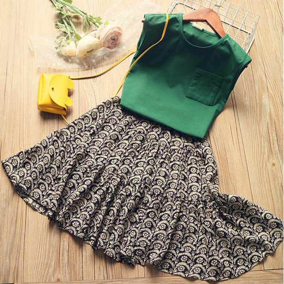 2PCS Toddler Kid Baby Girl Top Vest Long Boho Skirt Floral Dress Outfits Clothes