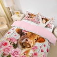 thumbnail image 3 of jejeloiu Farm Highland Cow Queen Duvet Cover Set Kids,Girly Pink Rose Wood Print Bedding,Reversible,3-Piece(No Comforter), 3 of 6