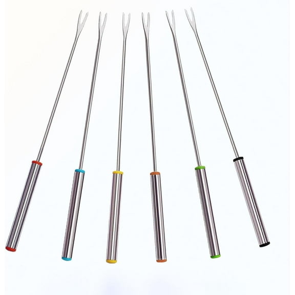 LQQBOX 6 PCS Stainless Steel Fondue Forks, 9.45 Inch Color Cheese Fondue Forks Smores Sticks with Heat Resistant Handle for Chocolate Fountain Cheese Fondue Roast Marshmallows Desserts Fruits