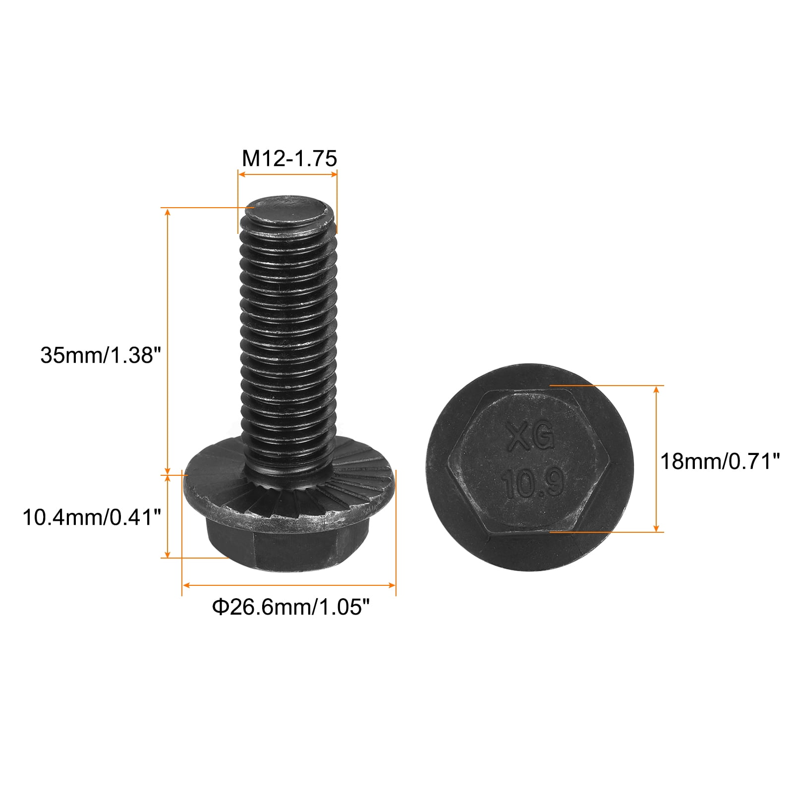 Unique Bargains Hex Serrated Flange Bolts with Black Oxide Coating for Uses M12-1.75x35mm