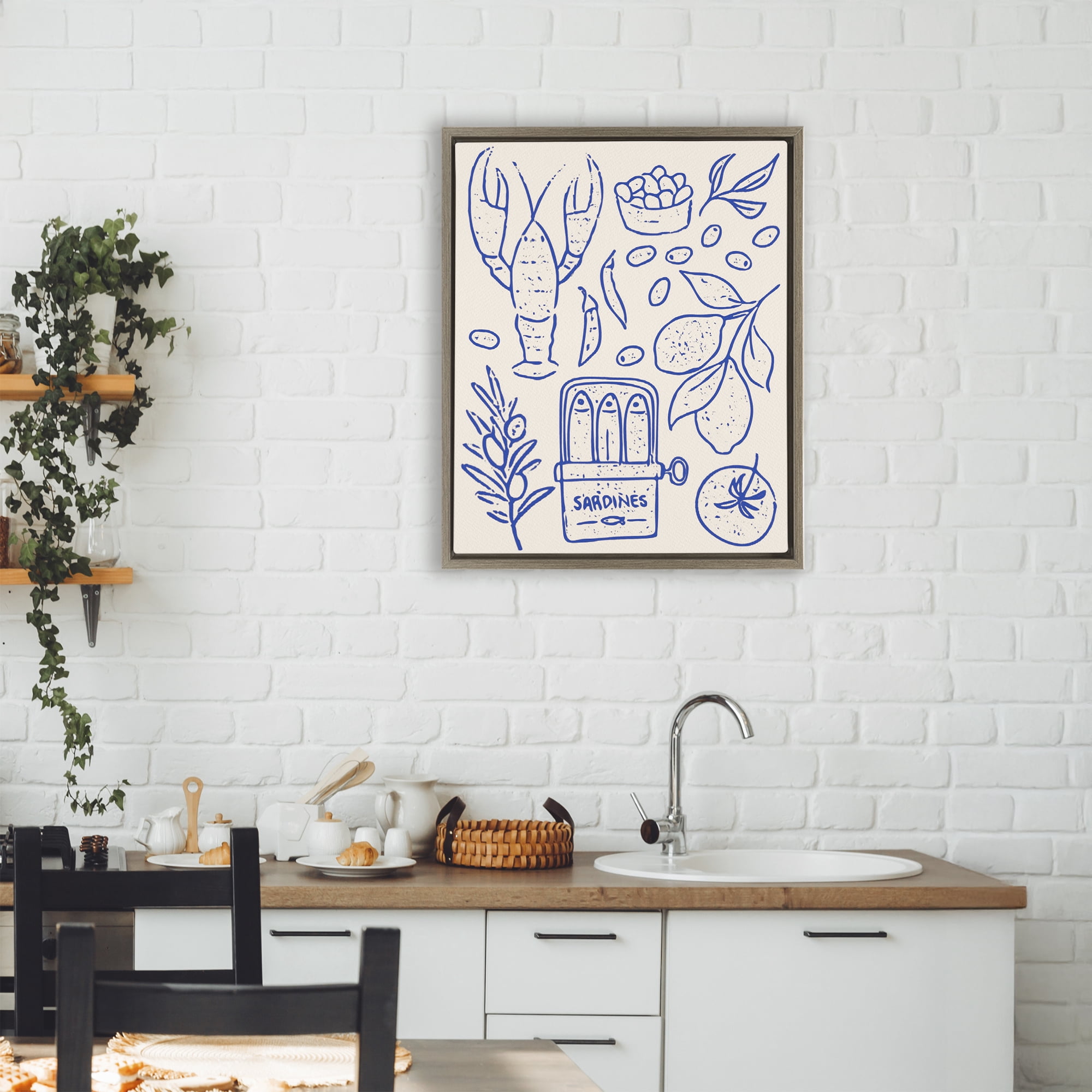 Stupell Industries Seafood & Herbs Simplicity Brown Framed Floater Canvas Wall Art, design by Camila Juncos