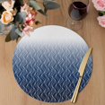 thumbnail image 3 of Modern Navy Blue Round 13 Inch Placemats Set of 6, Abstract Ombre Geometric Morocco HeatResistant Non Slip Place Mats for Dining Table, Wipeable Braided Kitchen Table Mats for Housewarming, 3 of 9