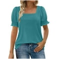 thumbnail image 7 of Olyvenn Womens Summer Tops Dressy Casual Puff Short Sleeve Shirts 2025 Fashion Square Neck Tshirts Loose Fit Blouses Sky Blue L, 7 of 7