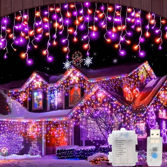 3.5M 105LED Halloween String Lights USB Battery Powered Purple Icicle Fairy Lights For Party Christmas Garden Halloween Decor