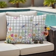 thumbnail image 5 of Spring Flowers Pillow Covers 2 Pack Watercolor Colorful Floral Leaf Butterfly Dragonfly Grey Plaid Pillowcase Waterproof Outdoor Throw Pillow Cover for Patio Garden Square Cushion 20”x20”, 5 of 9