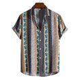 thumbnail image 3 of Camisa de hombre con diseño de rayas retro con estampado 3D de elefante, blusa holgada informal de verano con botones de solapa personalizados para hombre, 3 of 5