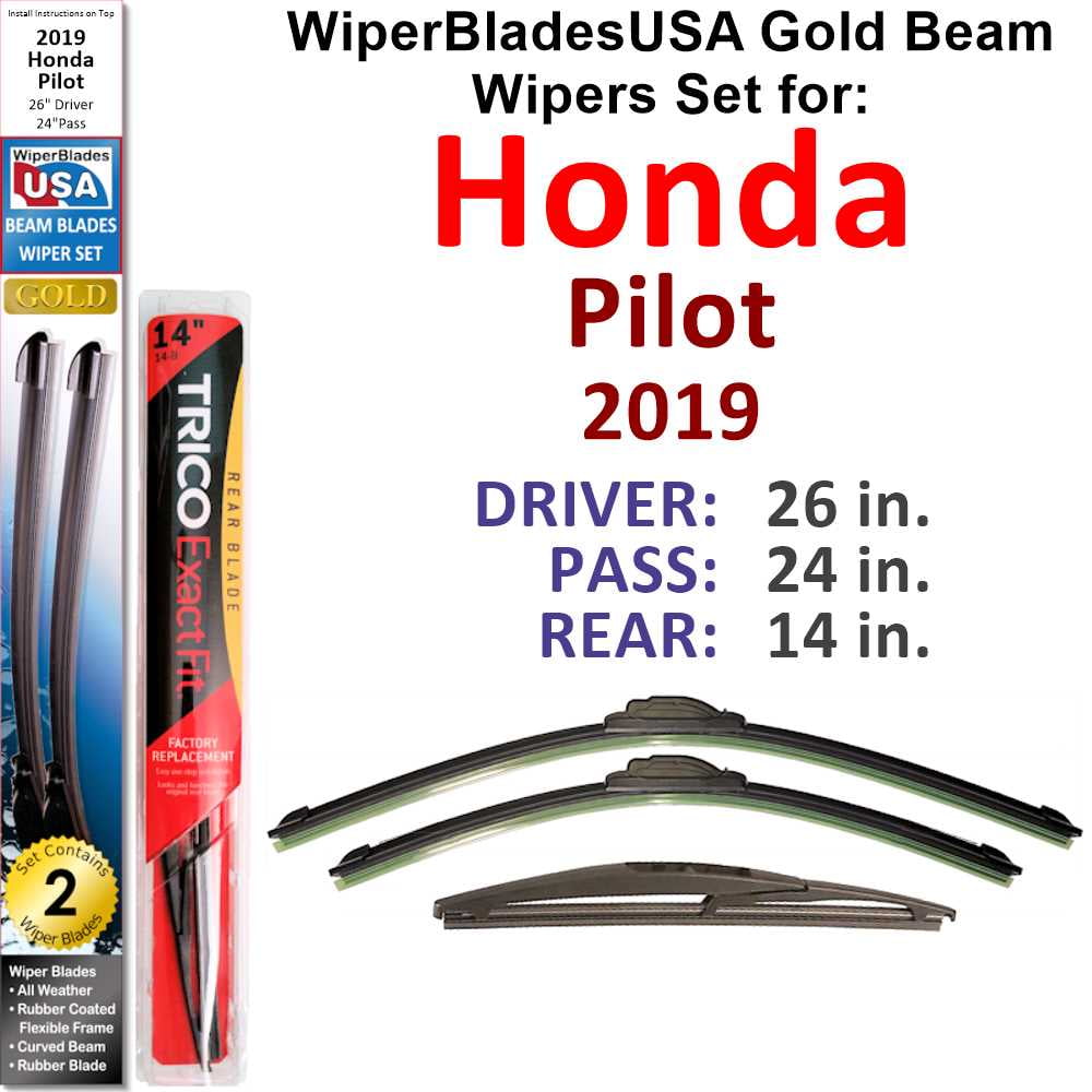 2019 Honda Pilot Beam Wiper Blades Wipers WBUSA (Set of 3) w/Rear Wiper
