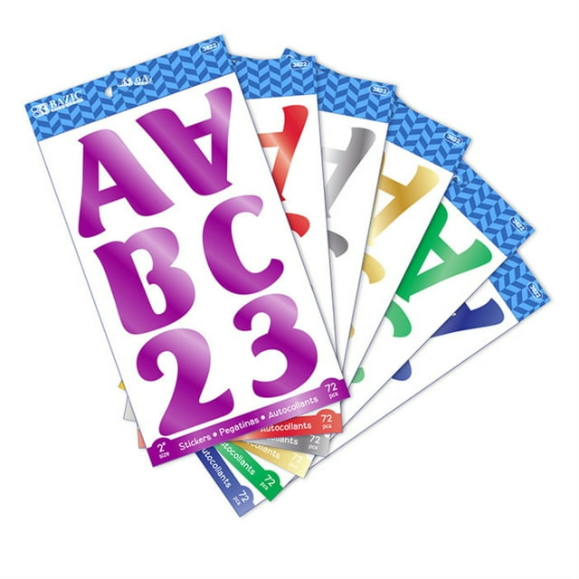 BAZIC Autocollants Alphabet et Chiffres Métalliques 2 Pouces (72/paquet)