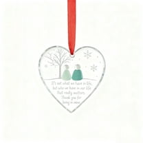 LanSuare Heart-Shaped Sea Glass Family Decor, 3.14Inch Acrylic Clear Christmas Tree Hanging Ornaments, Family Holiday Keepsake for Gift, Xmas Ornament for Party Decoration