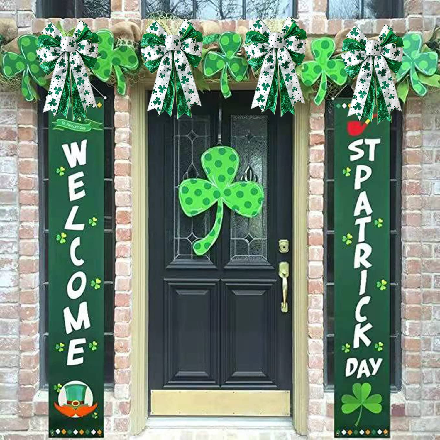 White Large Glitter Polyester St. Patrick's Day Bow for Wreath and Holiday Decor
