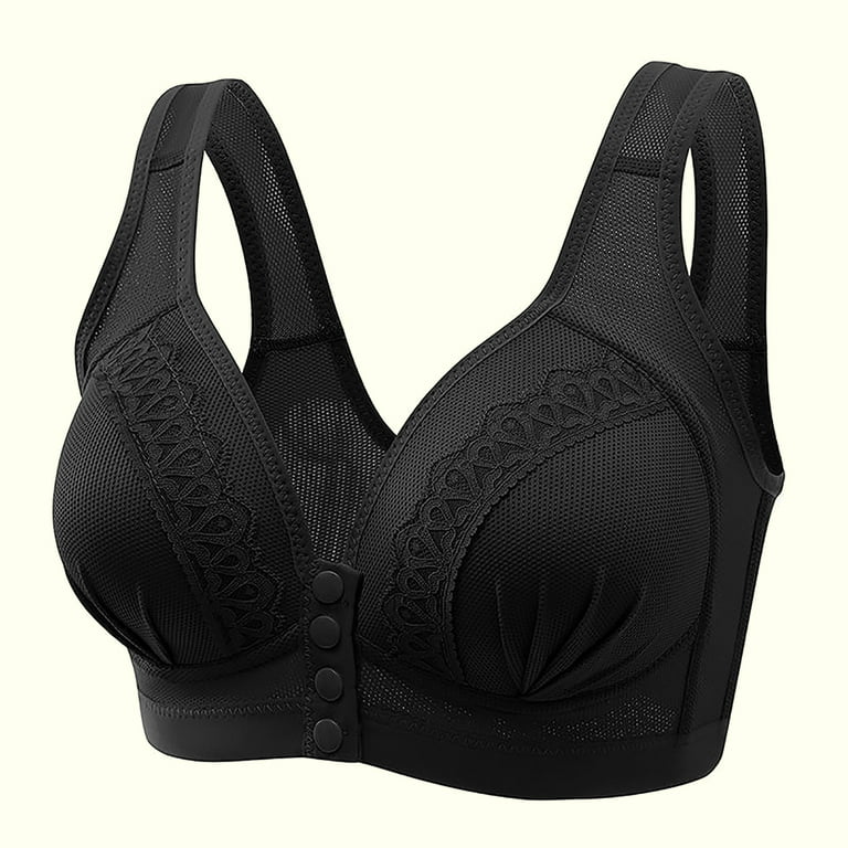 Bigersell Front Button Closure Bras for Women Snap Bra Wide Strap V-Neck  Padded Push-Up Bras Full Coverage Bras no Underwire Everyday Bras Wire-Free