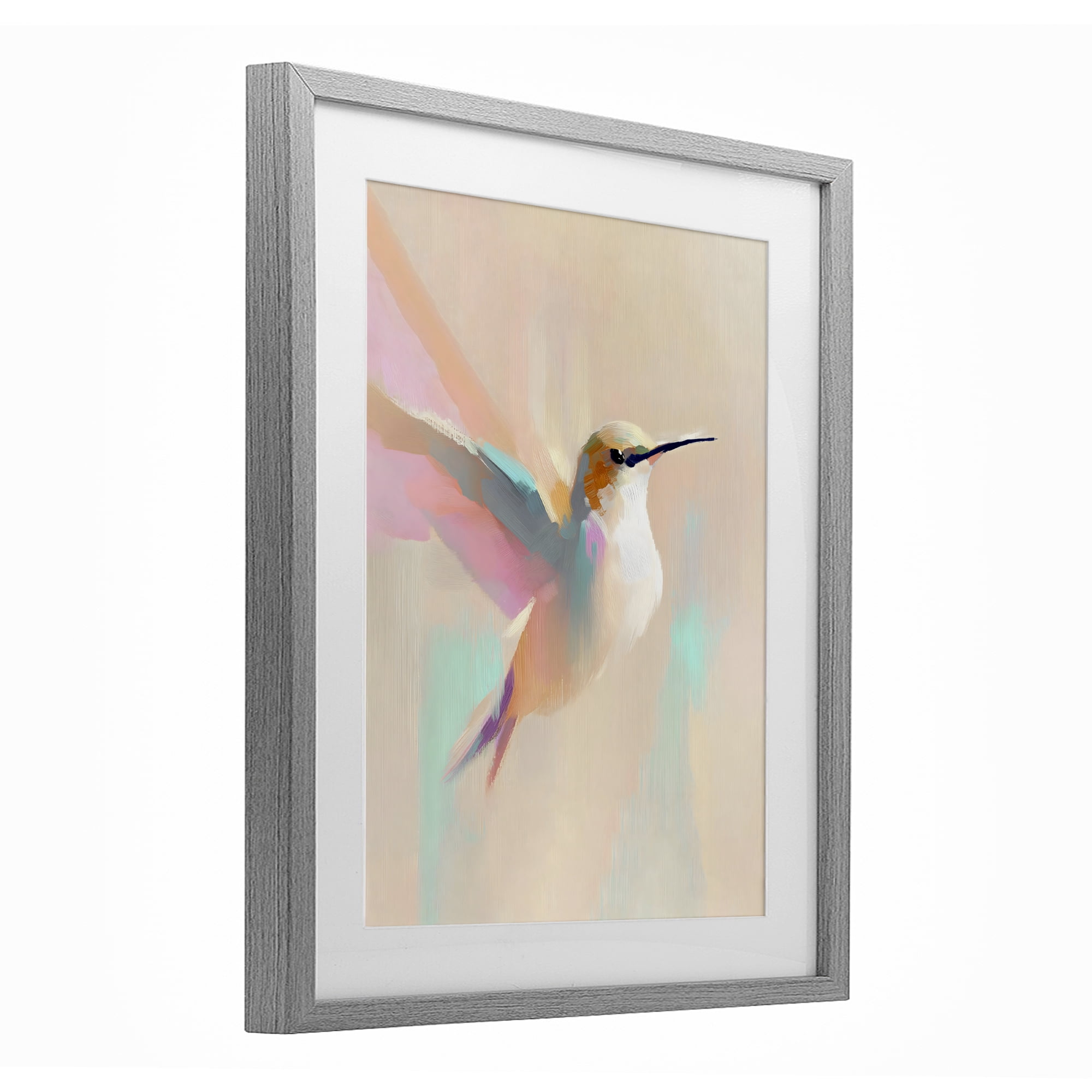 Stupell Industries Pastel Hummingbird in Flight Gray Framed Print Under Glass, design by The Prints Vibe