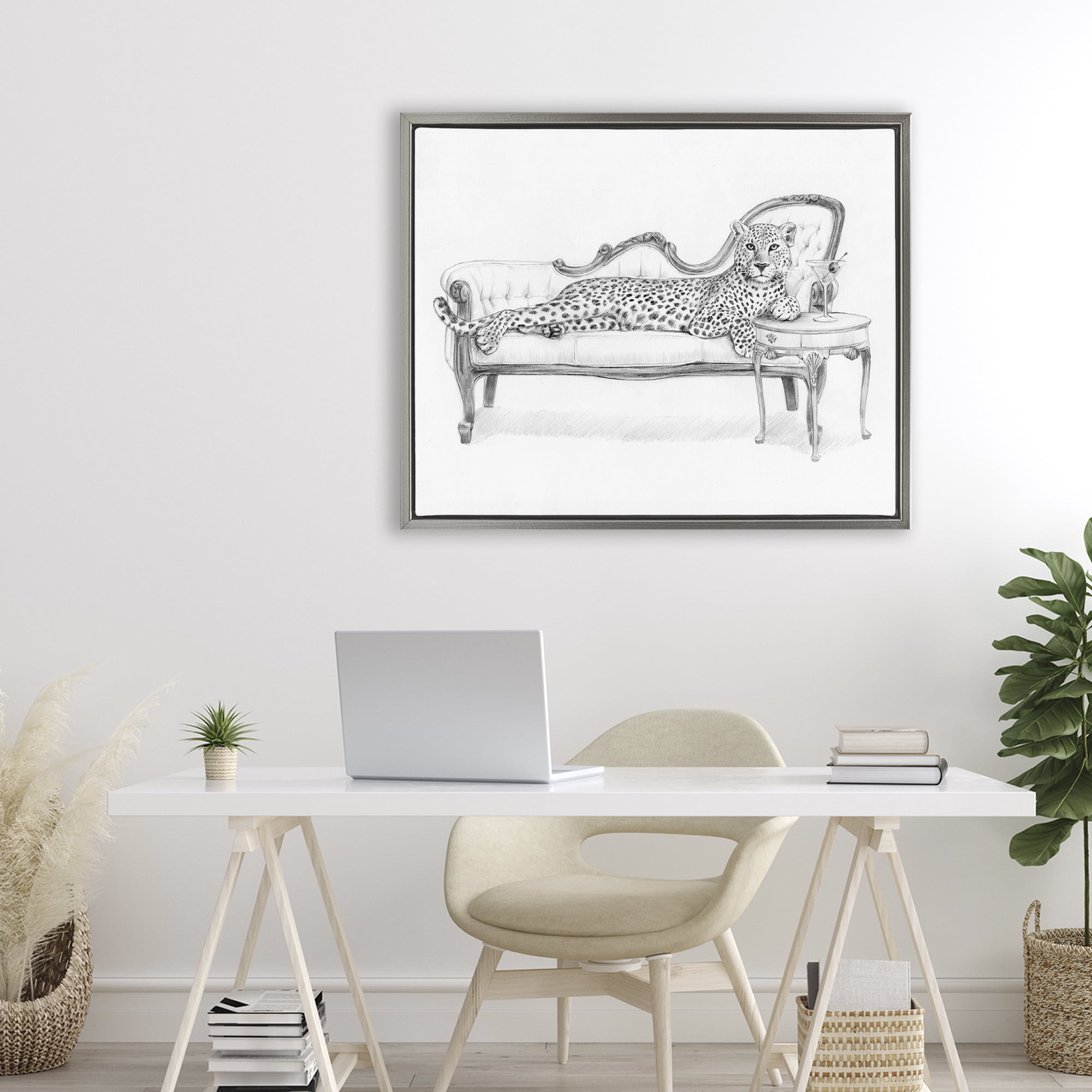 Stupell Industries Lounging Beast Cheetah Gray Framed Floater Canvas Wall Art, design by Victoria Barnes