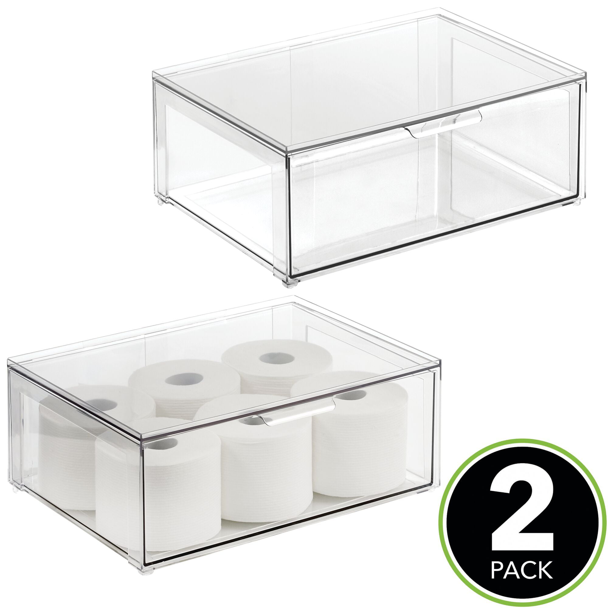 mDesign Plastic Bathroom Storage Organizer Box Container with Hinged Lid  for Vanity Drawers/Countertop - Hold Lotions, Face Towels, Shampoo