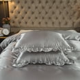 thumbnail image 5 of Move Over Gray Satin Duvet Cover Set Twin Farmhouse Solid Color Silver Gray Silky Satin Ruffled Bedding Set No Filling, 5 of 8