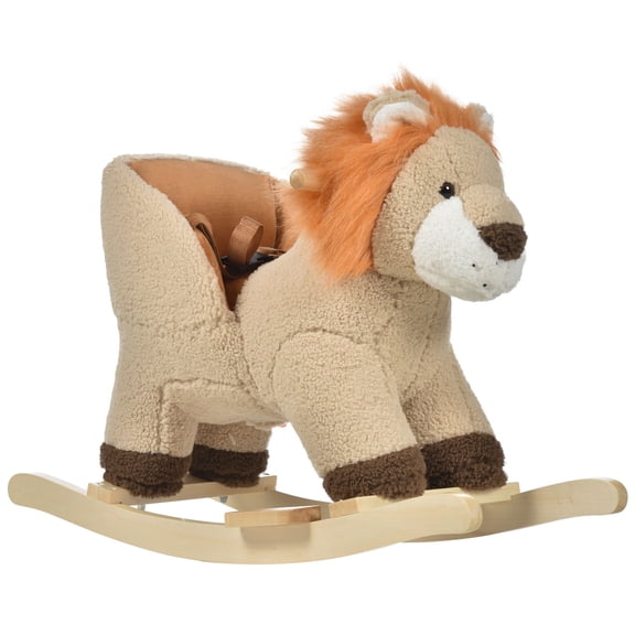 Plush Rocking Lion Toy with Safety Belt & Sounds, Ideal Gift for Toddlers 18-36 Months, Brown