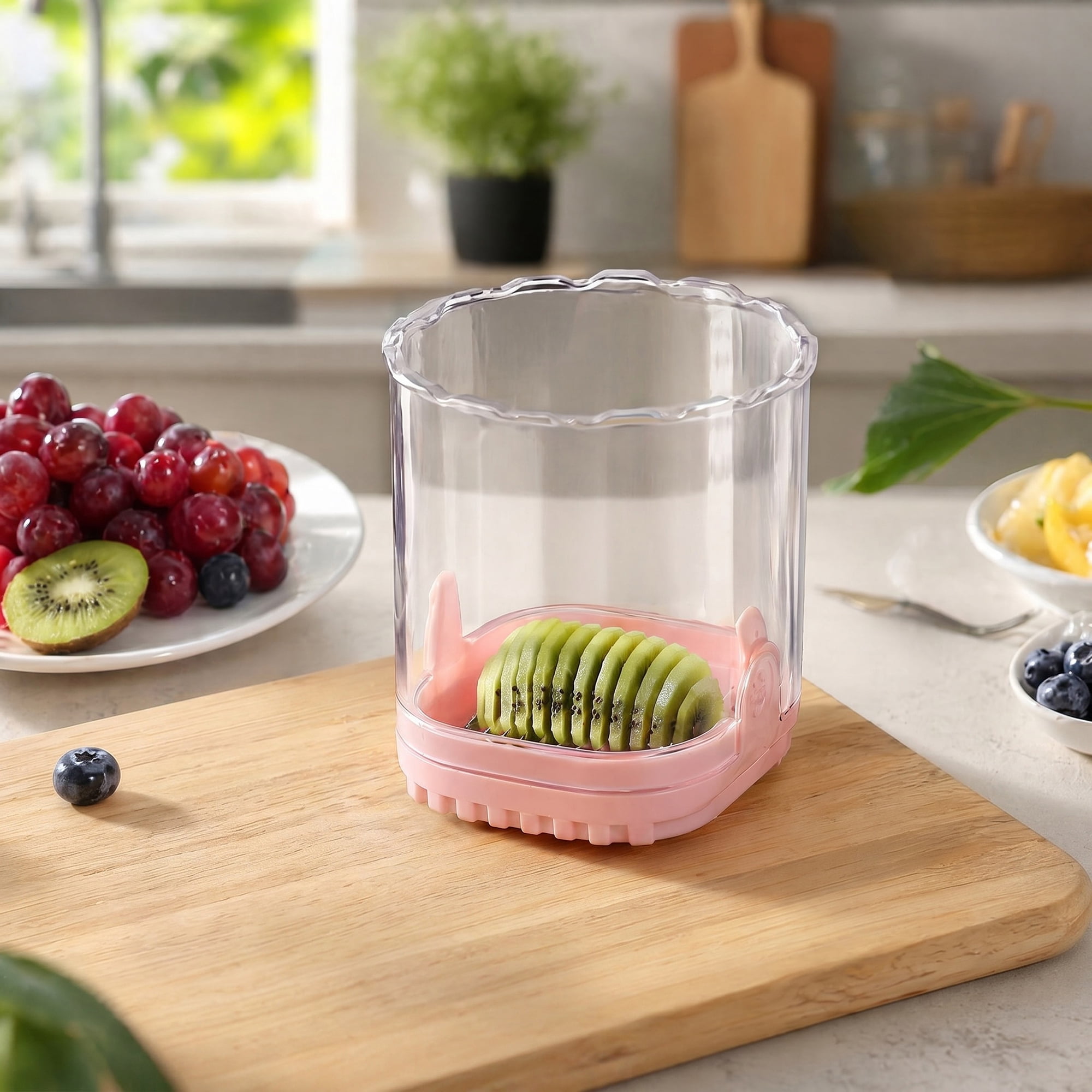 Unique Bargains Vegetable and Fruit Chopper Food Processor Veggie Cutter Pink