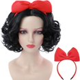 thumbnail image 1 of Peluca Tereshar Negra Rizada Bob Corto con Lazo Rojo para Mujeres, 1 of 7