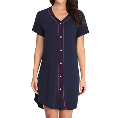 

HUBERY Women Buttons Down Irregular Hem V Neck Short Sleeve Pajama