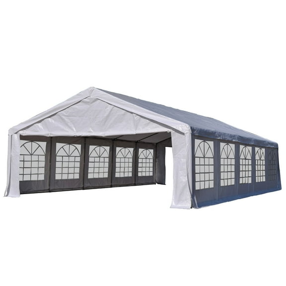 20' x 32' Heavy Duty Wedding Tent & Carport, Portable Garage with Removable Sidewalls, Large Outdoor Canopy with Windows for Events, White