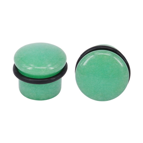 ZS 2Pcs Green Single Flared Ear Plug Tunnel Natural Stone Ear Gauges Mushroom Shape Ear Stretchers Jewelry with Silicone O-Ring