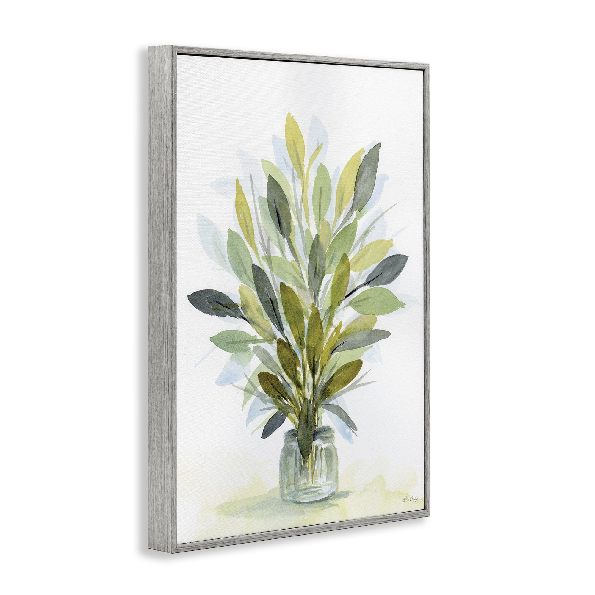 Stupell Industries Layered Leaves in Jar Botanical & Floral Painting Gray Framed Art Print Wall Art, 16 x 24