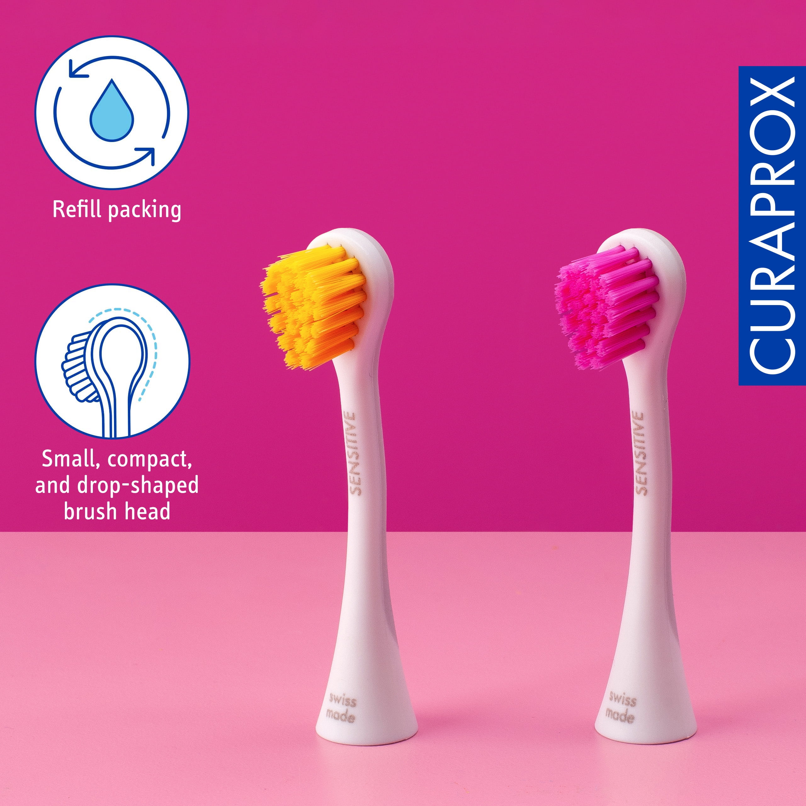 Curaprox Hydrosonic Brush Head Sensitive yellow/pink, 2 pcs