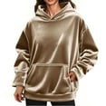 thumbnail image 2 of Feancey Womens Oversized Hoodies Velvet Long Sleeve Hooded Sweatshirts Fall Winter Trendy Pullover Sweatshirt with Kangaroo Pocket Beige L, 2 of 8