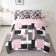 thumbnail image 3 of Castle Fairy Mid Century Block Print 7-Piece Twin Bedding,Minimalism Square Motif Bedding Comforter Set,Pink Black Gray,Reversible, 3 of 7