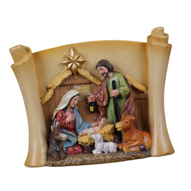 Estatua de la Sagrada Familia católica con pergamino religioso, decoración de mesa, colección navideña, escultura del nacimiento de Jesús, 5,5 x 1,7 x