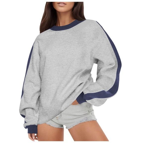 Siilsaa Womens Oversized Sweatshirts Hoodies Fleece Crew Neck Pullover Sweaters Casual Comfy Fall Fashion Outfits Clothes 2024 Light Gray,M