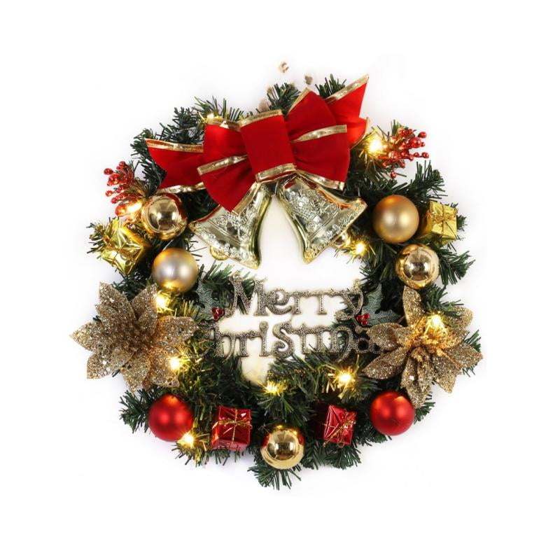 New Year Decorations Christmas Wreath for Front Door 18 Inch Christmas Decor with Classic Artificial Natural Branches Pine Cones Christmas Wreath with 50 LED for Xmas Party 