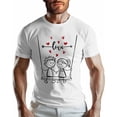 thumbnail image 1 of Camisetas para hombre, camiseta de algodón con cuello redondo y diseño de corazones en forma de pareja, manga corta, para San Valentín, con corazones rojos., 1 of 8