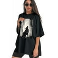 thumbnail image 3 of Plus Size Shirt for Women Black Tops for Women Oversized Short Sleeves Shirt for Women Wolf T Shirt Crewneck Shirt for Women XL, 3 of 5