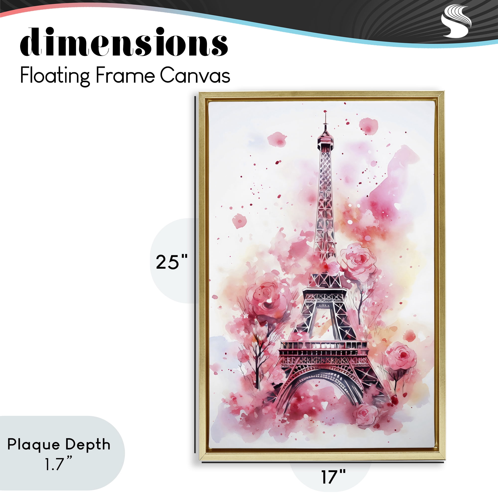 Stupell Industries Eiffel Tower In Roses Gold Framed Floater Canvas Wall Art, design by Creative Studio