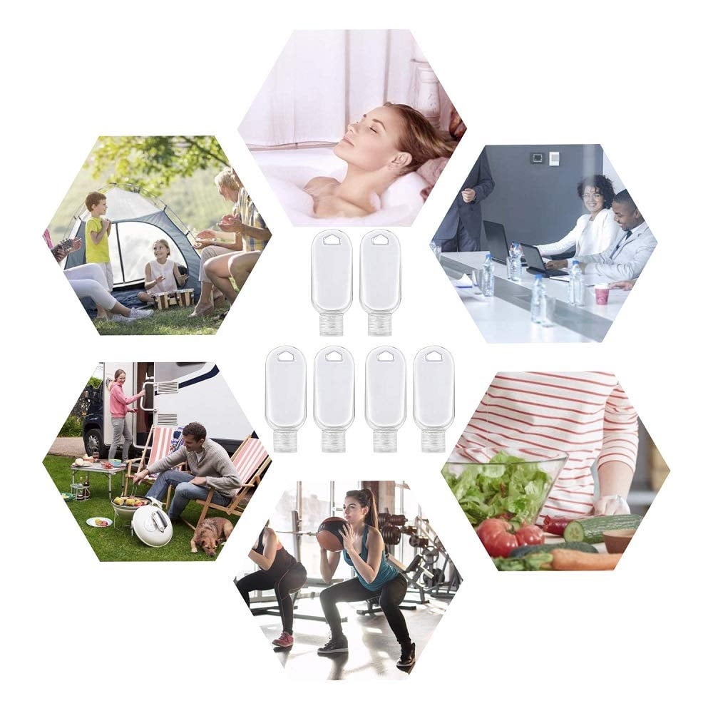 NOGIS 20 PCS Travel Plastic Clear Keychain Bottles, Hand sanitizer bottle containers, Leakproof Refillable Empty Bottles Portable Squeeze Containers with Open Cap(50ml/1.7oz)