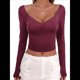 thumbnail image 1 of Camisetas de Larga con Cuello en V para Mujer, Top Corto con Doble Forro y Copas con Costura para Salir. Rojo Oscuro XL, 1 of 9
