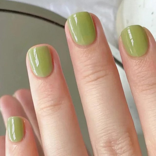 Matcha Green Press on Nails Short, 24pcs Nails Press on Solid Colour Square Fake/False Nails with Press ons Designs Acrylic Press on Nails Gloss Artificial Nails Stick on Nails for Women