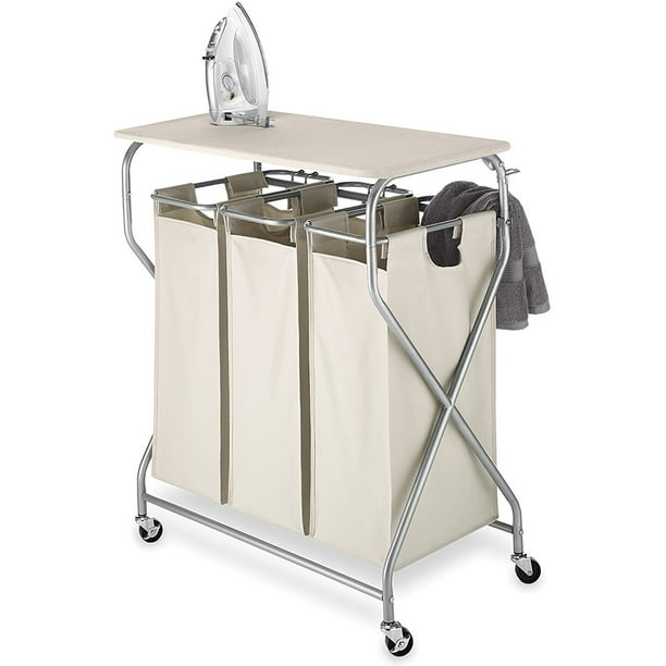 Easy Lift Triple Laundry Sorter with Folding Table